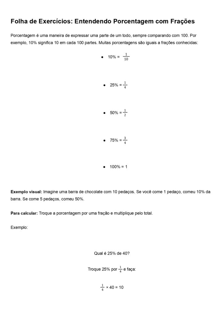 Plano de aula: Porcentagem no 5º ano – BNCC EF05MA06 1 ATIVIDADES DE PORCENTAGEM 4 E 5 ANO